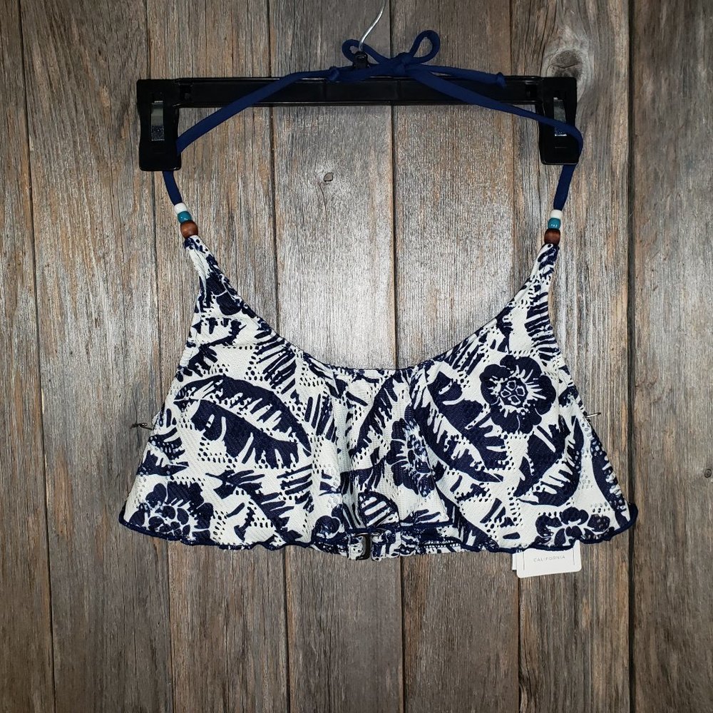 NEW Lucky M Blue Ruffle Flounce Overlay Bikini Top